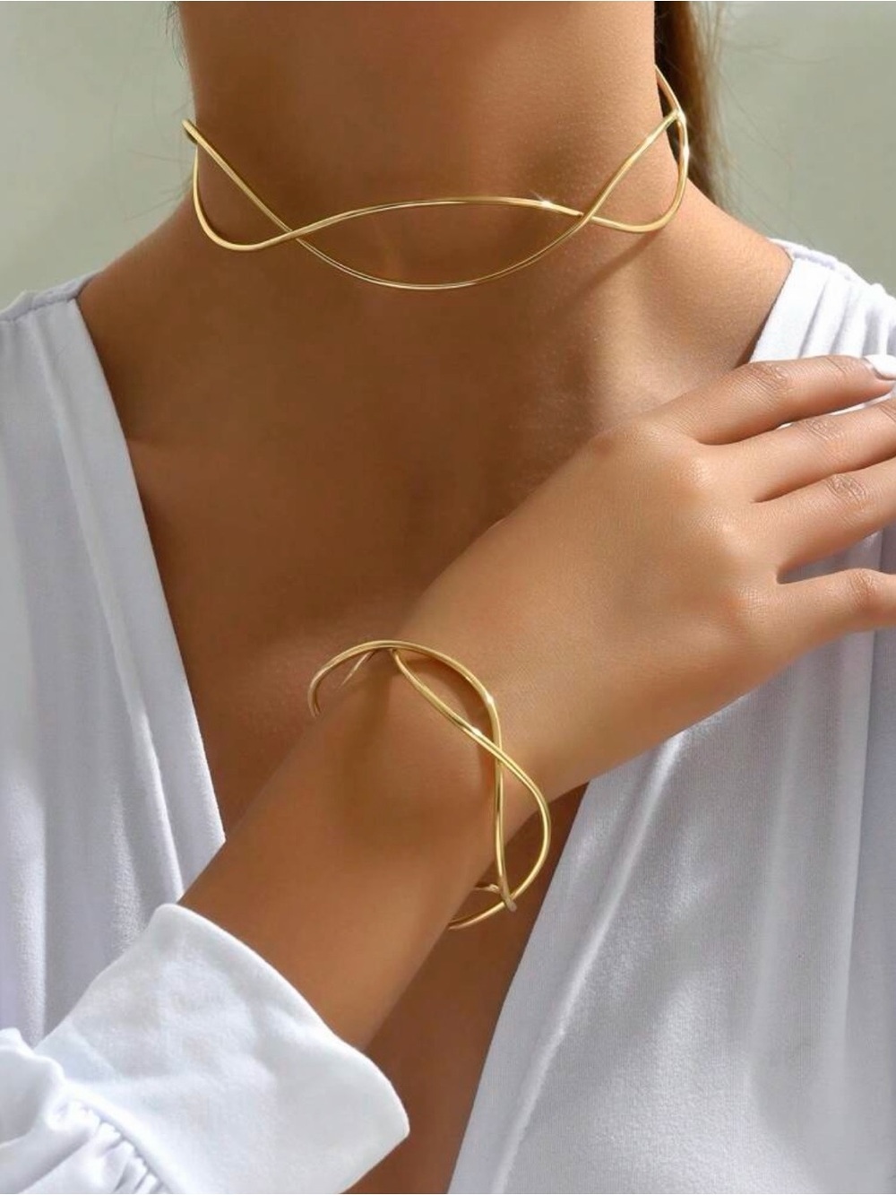 Gold Twisted Wire Choker & Cuff Set